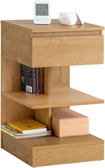 SoBuy FBT49-N Bijzettafel Nachtkastje met 1 lade & 3 Legplanken Design Salontafel 39x65x39cm, Houtbruin