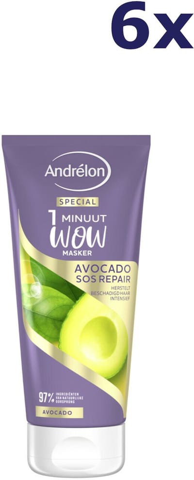 Andrélon 1 Minuut Wow Masker Avocado SOS Repair - 6 x 180 ml - Voordeelverpakking