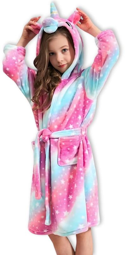 BoefieBoef Kinderbadjas Regenboog Eenhoorn – Ochtendjas & Pyjamajas voor Jongens en Meisjes – Zacht Flanel – Unicorn – 2-5 Jaar - lengte 90-120 cm