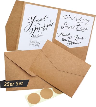 25x Blank Kraft B6 Vouwkaarten met Enveloppen - Rustieke Bruiloftsuitnodigingen en Kaarten