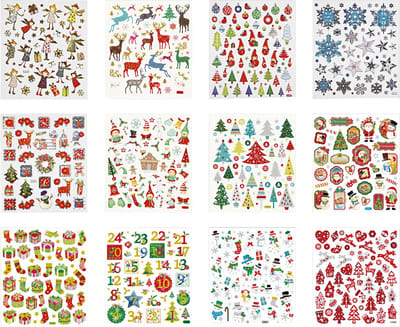 Stickerboek, kerstmis, vel 15x16,5 cm, ca. 584 stuk, 12 vel/ 1 doos