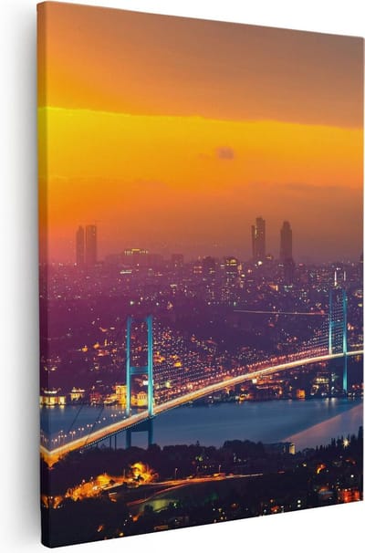 Artaza Canvas Schilderij Skyline - 40x50 cm - Wanddecoratie Zonsondergang - Muurdecoratie Stad - Kamer Accessoires Istanbul