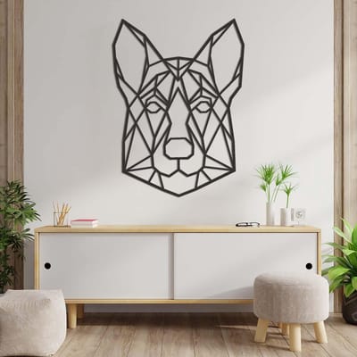 Geometrische Wanddecoratie - Duitse Herder - Hout - Wall Art - Muurdecoratie - Zwart - 80 x 59 cm