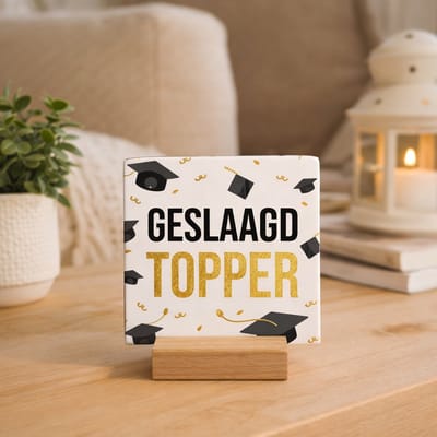 Geslaagd topper - Keramische decoratie tegel met tekst - Geslaagd
