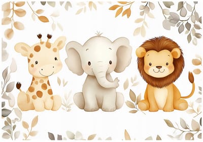 WALLARENA - Behang 254x184 cm + Fotobehang - Vliesbehang - Dieren motif - Voor Kinderen - Op Flizelinie - Beige
