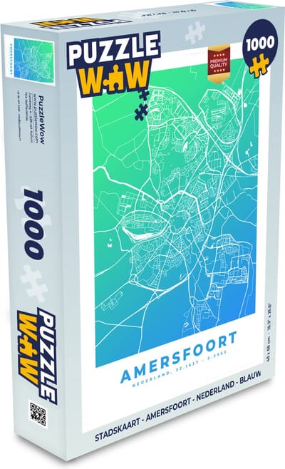 Puzzel Stadskaart - Amersfoort - Nederland - Blauw - Legpuzzel - Puzzel 1000 stukjes volwassenen - Plattegrond