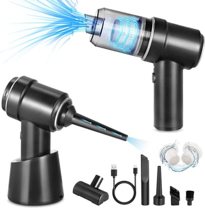 Draadloze 3-in-1 Handstofzuiger – Mini Stofzuiger & Blower – Oplaadbaar – Voor Huis, Auto en Huisdierenhaar – Zilver/Zwart