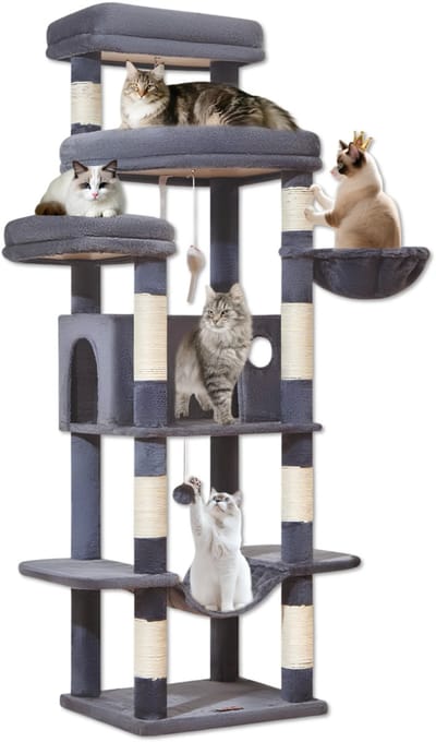 SNJY® Krabpaal Voor Grote Katten - Krabton - Kattenboom - Kattenhuis - Kattenmand - 45L x 53B x 180H cm - Donkergrijs