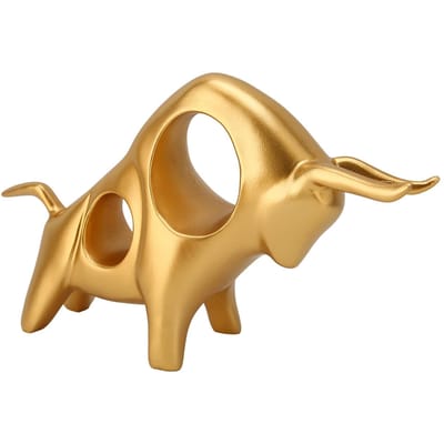 Exquise Abstracte Stier Sculptuur Hars Gouden Vechtstier Sculptuur Os Standbeeld Ornament beige