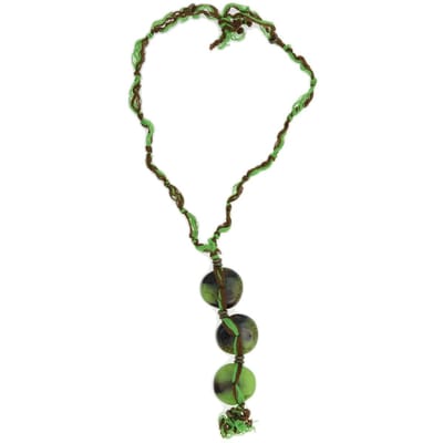 Behave - Lange ketting dames - Boho stijl - Groen bruin kralen - 80 cm