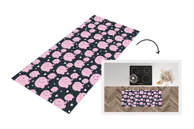 Keukenloper - Loper keuken - Olifant - Hart - Patroon - 120x50 cm - Keukenloper vinyl