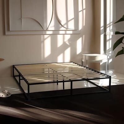 Metalen Bedframe Milan - 160 x 200 - Zwart - Inclusief Lattenbodem - Zonder Matras - Industrieel Bed