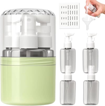 VHV - Reisflestjes - Reisdispenser - 4-in-1 Reisflestjes - Navulbaar - Lekvrij - Voor in het vliegtuig en op reis - Toiletartikelen set - Groen