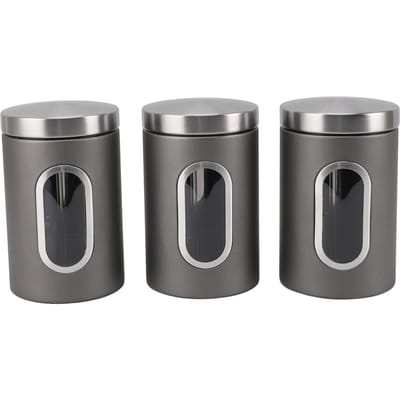 3 stuks Voorraadbus Roestvrij Staal Luchtdicht met Zichtbaar Venster Koffiecontainer voor Keuken Gemengd L zilvergrijze kleur