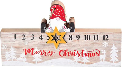 Kersthouten adventskalender, 12 dagen, aftelkalender voor Kerstmis, decoratieve kerstkalender, tafeldecoratie, voor thuiskantoor