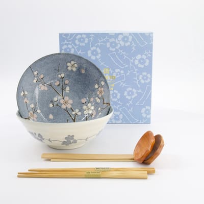 Tokyo Design Studio – Kommen Set – Fujisakura – 6-delige Ramen Cadeauset – 21×7.8cm – 1000ml – Grijs