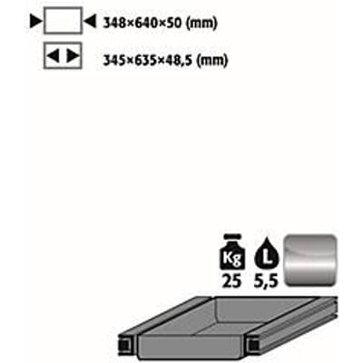 Standaard uittrekbaar dienblad voor asecos veiligheidskasten van de serie S90, roestvrij staal 1.4301, B 348 x D 640 x H 50 mm, 5,5 l, tot 25 kg