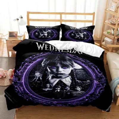 Woensdag Addams Amerikaanse Drama's 3D-geprint beddengoed Queen beddengoedset Zacht en comfortabel aangepast King size beddengoedset AU King(245x210cm)
