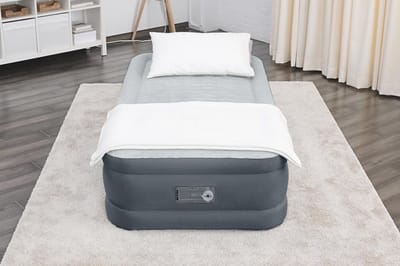 Dubbellaags Luchtbed met Ingebouwde Pomp en USB-oplader | 18 Inch Verhoogd Luchtmatras met Snugable Top