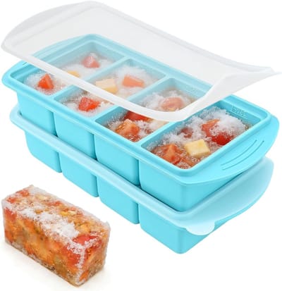 Extra grote soepcontainers voor invriezen, 2-pack siliconen vriesvormen met deksel, 4-compartimenten maaltijdprep en soepopslag voor 8 kopjes
