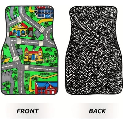 90s Vintage Racebaan Antislip Mat - Duurzame All-Weather Auto Vloermat, Geschikt voor Auto's, SUV's, Sedans - Levendig Neon Stadsgezicht Ontwerp 2PCS  44*68cm