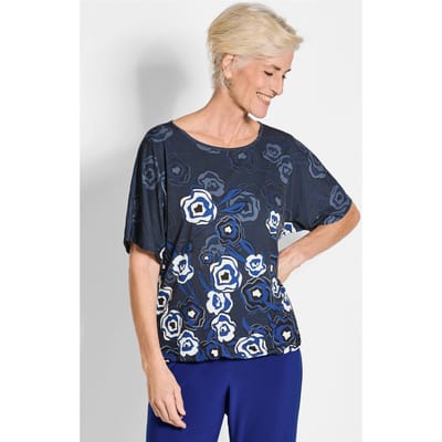Gedessineerd shirt - marine / wit / gebloemd - Gr. 38 van Goldner Fashion