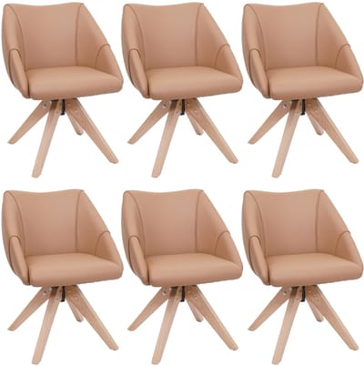 Set van 6 eetkamerstoelen MCW-Q52, keukenstoel, draaistoel, gestoffeerde stoel, eettafelstoel, draaibaar, hout, kunstleer ~ lichtbruin
