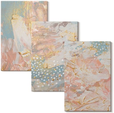 Wallfluent Set van canvas schilderijen - Abstracte patronen in pastelkleurentextuur Canvas Schilderijen Set - set 3 stuks 20x30 cm - Roze Set van Canvas Prints - Abstractie Canvas Kunst Set - Boheemse Canvas Kunst Set
