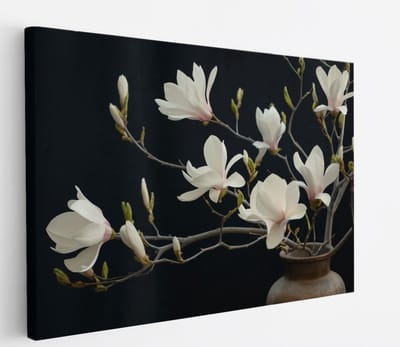Saammp Canvas Schilderij - Witte bloemen - Bloei - Natuur - 45x30 - Foto op canvas - Wanddecoratie - Muurdecoratie Woonkamer - Kantoor Decoratie