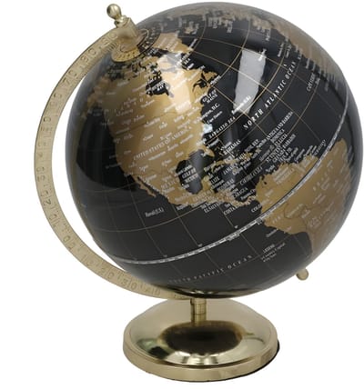 Gerimport Decoratie Wereldbol Thomas - globe - zwart - D18 x H24 cm - topografie