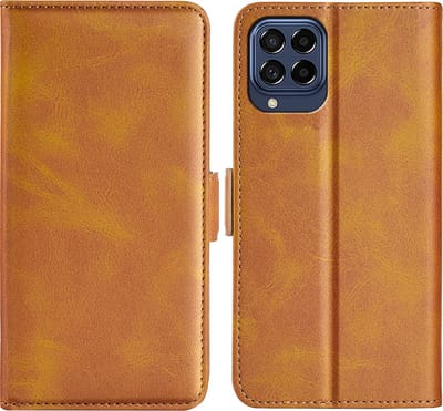 MobyDefend Hoesje - Geschikt voor Samsung Galaxy M53 - Luxe Wallet Book Case (Sluiting Zijkant) - Lichtbruin