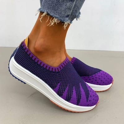 Rimocy Printemps Automne Chaussures Plates à Plateforme Pour Femmes Maille Respirante Mocassins Femme Tricotés Rayés Chaussures Décontractées Grande Taille 43 35 violet