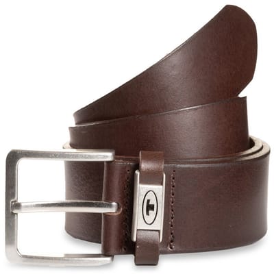 Tom Tailor - TTCOREY leren riem met hoekige gesp - Maat 80 - brown uni