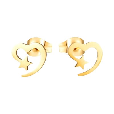 Aramat Jewels | Oorbellen | Stalen Hartjes Oorbellen 9mm - Goldplated - Open Hart met Ster | | | |9mm | Staal | Kinderen, Volwassenen | Verkleurd niet