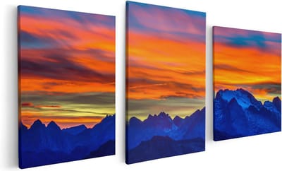 Artaza Canvas Schilderij Drieluik Oranje Zonsondergang In De Bergen - 120x60 - Foto Op Canvas - Canvas Print