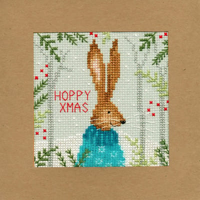 Borduurpakket wenskaart kerst haas - Bothy Threads bt-xmas10