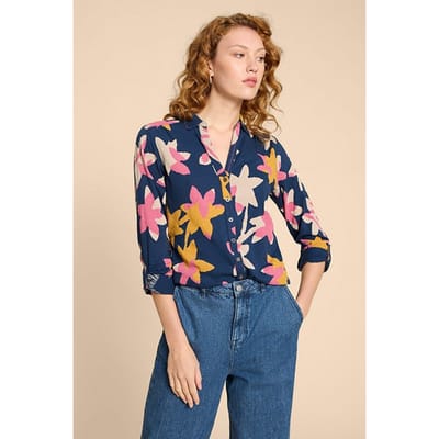 White Stuff Annie Jersey Shirt Navy Print Maat: 10 | Overhemden Outlet | Dames | Blauw