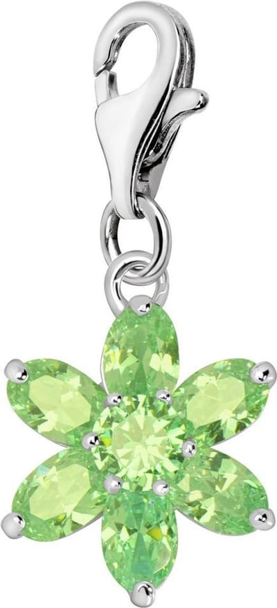 Quiges – 925 - Zilver – Charm - Bedel - Hanger - Kristal Zirkonia Bloem Groen - met – sterling - zilver - karabijnslot - geschikt - voor - Bedelarmband HC257