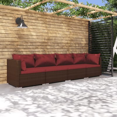 vidaXL - 4-delige - Loungeset - met - kussens - poly - rattan - bruin