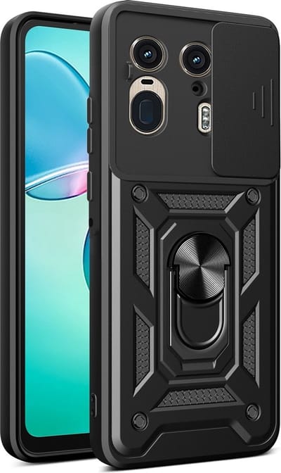 MobyDefend Hoesje - Geschikt voor Motorola Edge 50 Ultra - Pantsercase Met Draaibare Ring - Zwart