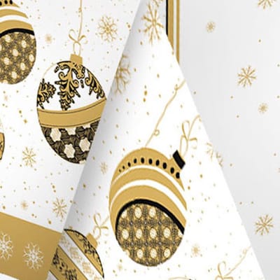 Daisy Kerst tafelkleed - 120 x 180 cm - wit/goud - papier - kerstballen print - tafellaken - rechthoekig