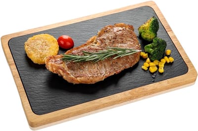 Famanu - Serveerplank van acaciahout met leisteen, luxe borrel- en kaasplank – Natuur