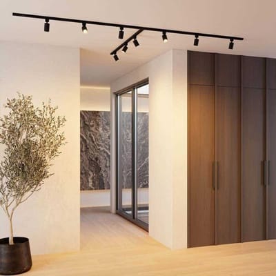 HOFTRONIC railverlichting pakket T-vorm – 3x 1,5 meter rail – 9x GU10 railspots – dimbaar – aluminium zwart – IP20 – modulair – 230V – railverlichting woonkamer keuken