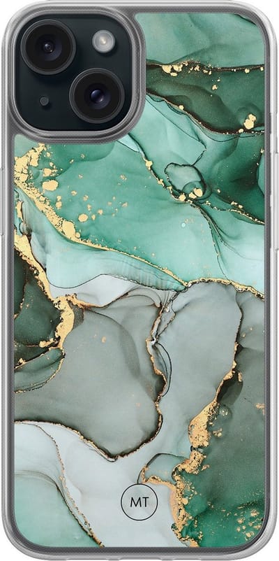 Hybride hoesje geschikt voor iPhone 13 - Marble Design - Extra bescherming - Luxe beschermhoes - TPU case - Transparant, Grijs, Groen - Mooie Telefoonhoesjes