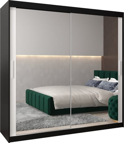 InspireMe - Kledingkast met 2 schuifdeuren, Modern-stijl, Kledingkast met planken (BxHxD): 200x200x62 - TORM III 200 Zwart Mat + Wit Mat