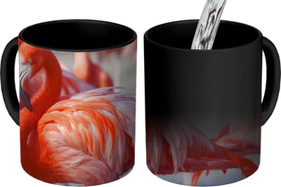 Magische Mok - Foto op Warmte Mokken - Koffiemok - Flamingo - Vogel - Dieren - Roze - Magic Mok - Beker - 350 ML - Theemok