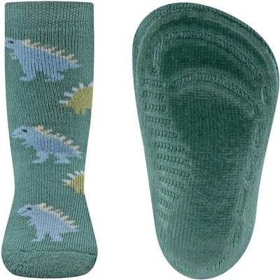 Antislipsokken Ewers Kindermaat - Groen met Dinosaurussen Blauw&Groen - Siliconenzool-