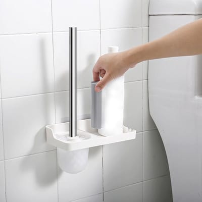 Toiletborstel met houder hangend - Legplankje - WC borstel met houder met plakstrip - Toiletborstelhouder - Vrijstaand