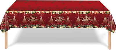Grote rechthoekige plastic tafellaken voor kerst, decoratie en feestjes, 137 x 274 cm, rood en groen met kerstboom, ideaal voor feestelijke gelegenheden