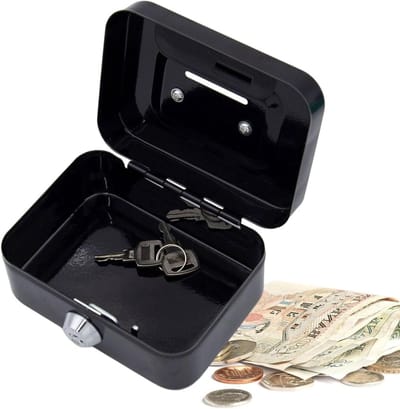 Spaarpot met sleutel - Geldcassette metaal - Veilige opslag - Robuust stalen materiaal - 22W x 7H cm - Zwart